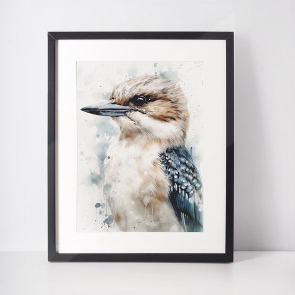 Watercolor Kookaburra Bird Portrait Wall Art Illustration Print Unframed - Picture 3 of 9